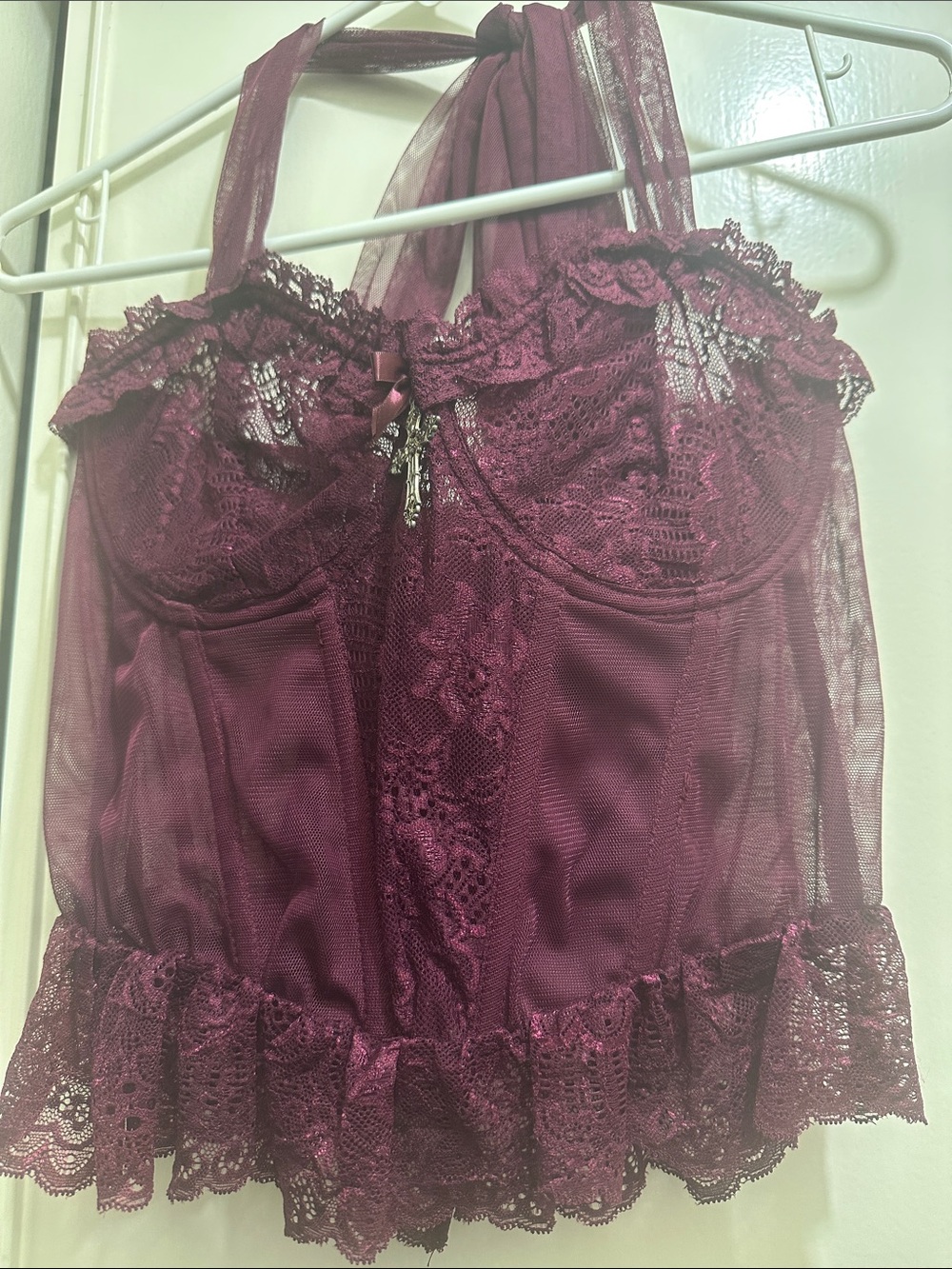 Dolls Kill Sheer Lace Mesh Top in Plum